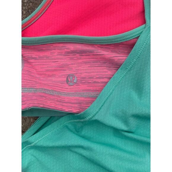 LULULEMON NO LIMITS green neon pink SPORT BRA layered TANK TOP sz 8 - Picture 6 of 7